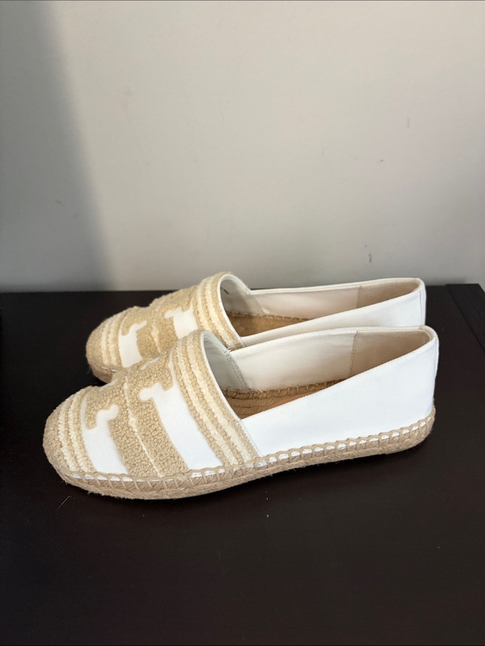 Tory Burch Double T espadrilles Natural Light Alabaster Jacquard Sz 5 NEW - Picture 10 of 13